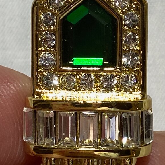 Rachel Zoe Gold Chandelier Statement Earrings Emerald & Clear Swarovski crystals - Picture 3 of 6